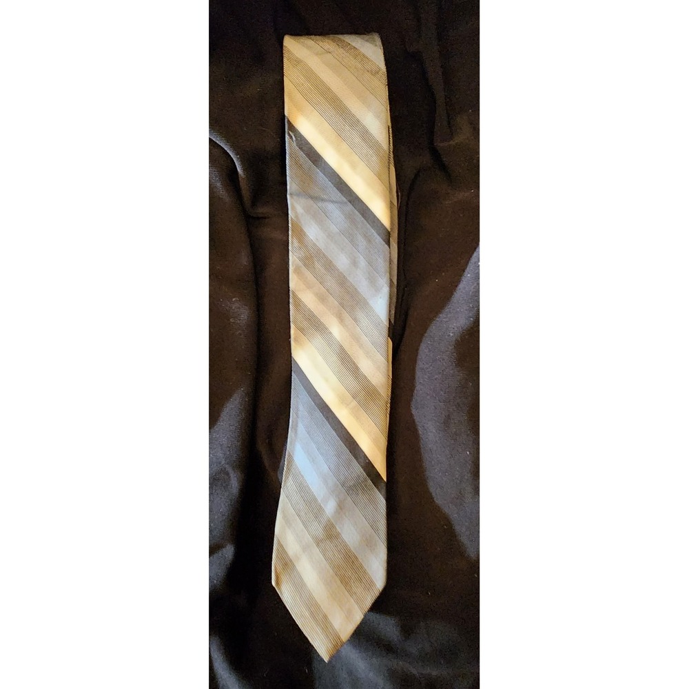 Regal Necktie Mens OS Grey Cream Striped Vintage Fair MCM Dapper Retro Tie